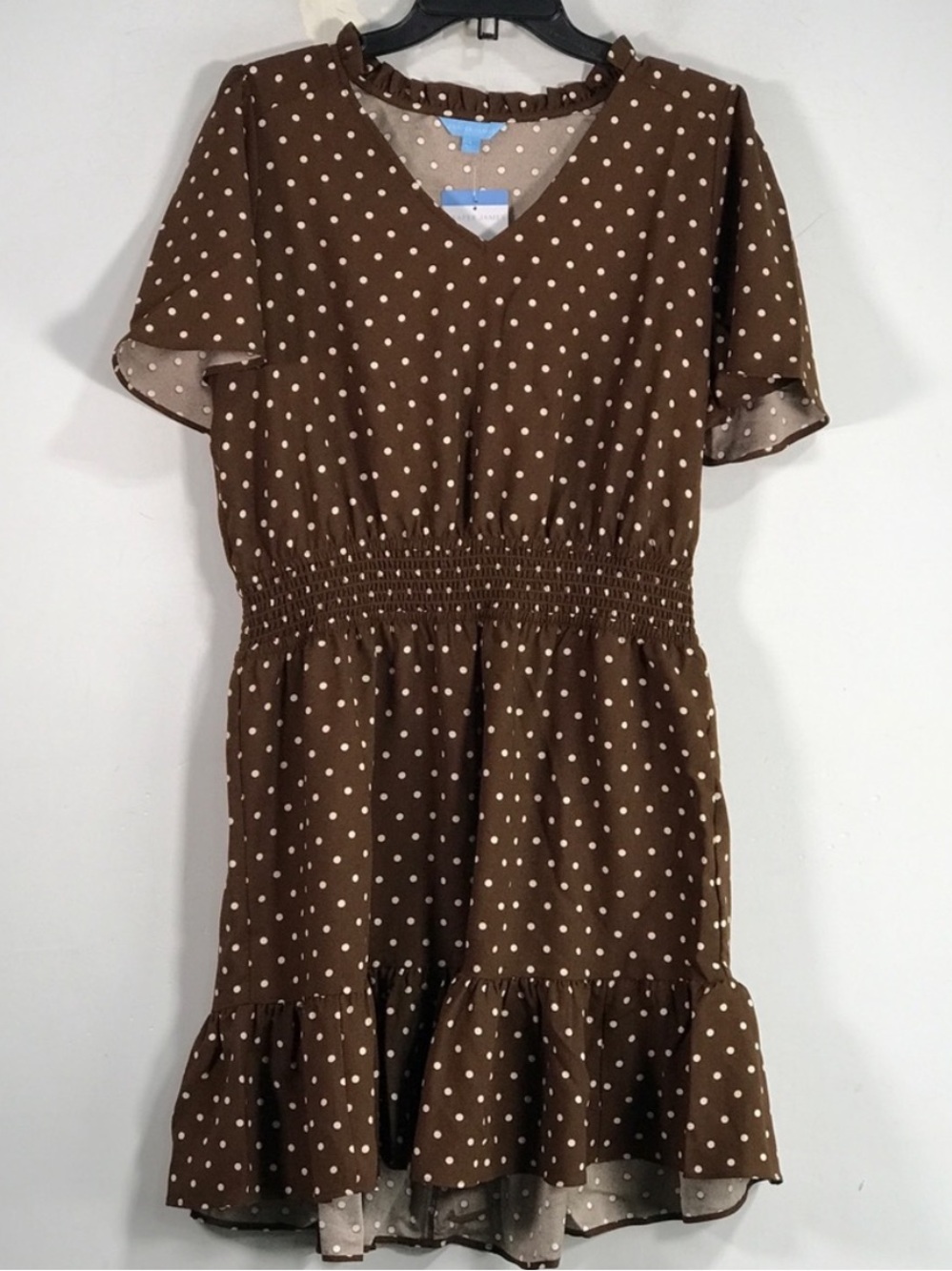 NEW Draper James Brown Polka Dot Ruffle-Hem Dress